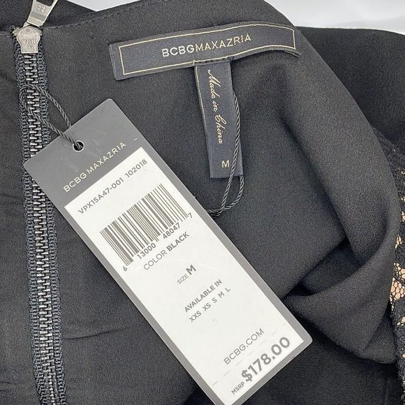 BCBG Max Azria Lace Corset Tank Top Shirt Cami Black Tan Back Zip Fitted | Sz M - Picture 9 of 12